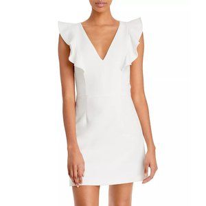 FRENCH CONNECTION Women's Size 4 White Whisper Ruffled V-Neck Mini Dress Crepe S